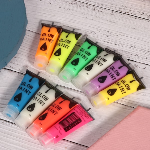 10 st Nagel Fluorescerande Pulver DIY Kroppskonst Målarfärg Tryckande Glödande Verktyg