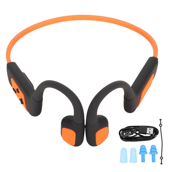 Öppna Öron Hörlurar 32GB Benledning Simning Dykning Sport Hörlurar IPX8 Vattentät Trådlös Bluetooth Hörlurar Orange