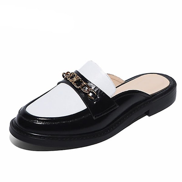 Dam Äkta Läder Sneakers Slip On Skor 6 / Black white