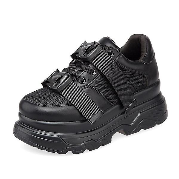 Sneakers för kvinnor och män, Casual Slip On Platform Lätt vulkaniserad sko BLACK 36