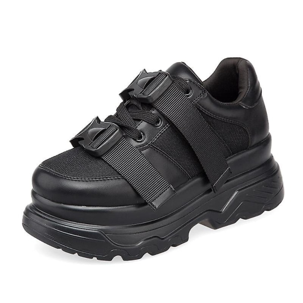 Sneakers för kvinnor och män, Casual Slip On Platform Lätt vulkaniserad sko BLACK 38