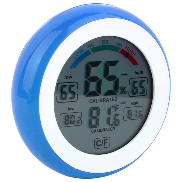 Ny Rund Touchskärm Digital Termometer och Hygrometer Hem Inomhus Hygrometer (Blå)
