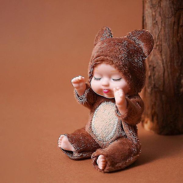 1 stycken Sleep Baby Doll Söt djur Baby Doll 3,5 tum Höjd Simulerad Reborn Baby för barnleksak med kläder Rabbit