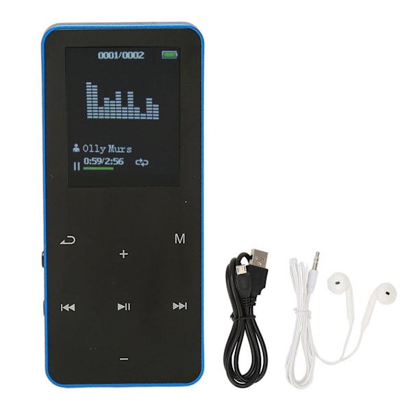 MP3-spelare 8G Bluetooth 4.2 1,8 tum skärm Brusreducering Förlustfri Bärbar MP4-spelare med Översättningsordbok Blå