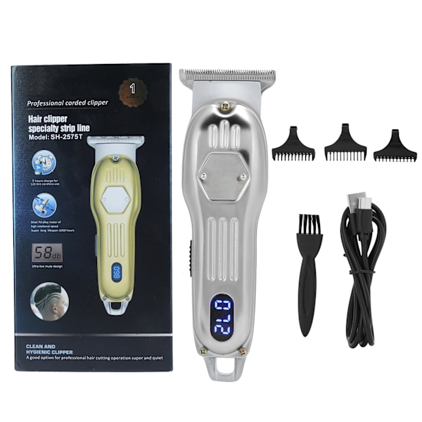 Professionell Elektrisk Hårklippare LCD-Display Trimmer Klippmaskin Silver