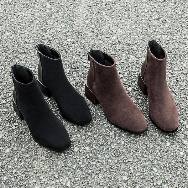 Höst Vinter Casual Chelsea Mode Ankel Boots black Plush Added 38
