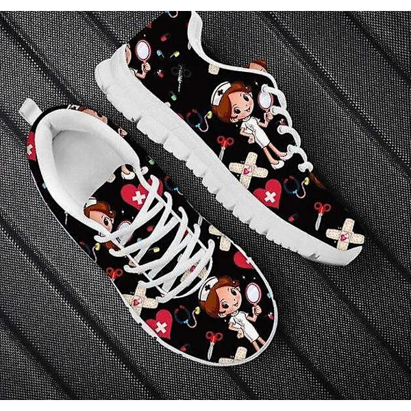 Vårsköterska Ballerinaskor, Söta tecknade sneakers för damer Set-2 37 / HMF1347AQ