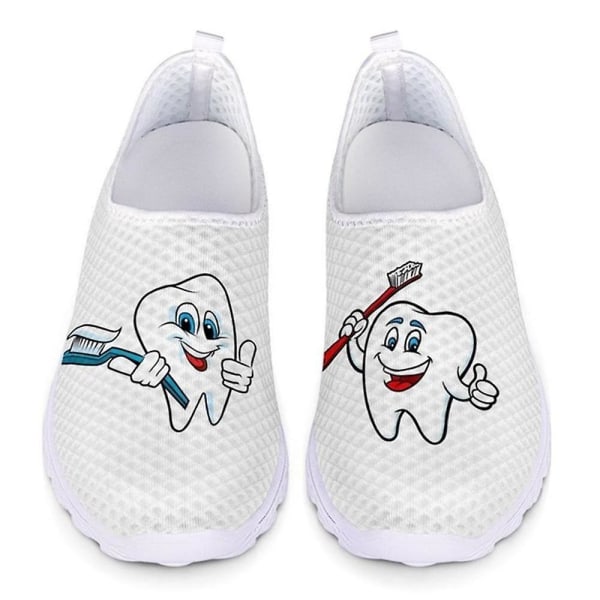 Söta tecknade tandmönster kvinnor Slip On Sneakers ( set 1) A 41