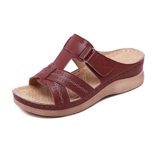 Sommar kvinnor Premium ortopediska sandaler med öppen tå Dark Red 38