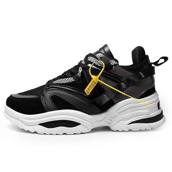 Man's Chunky Wedge Par Style Sneakers Mesh Flock Sneakers Black A 7.5