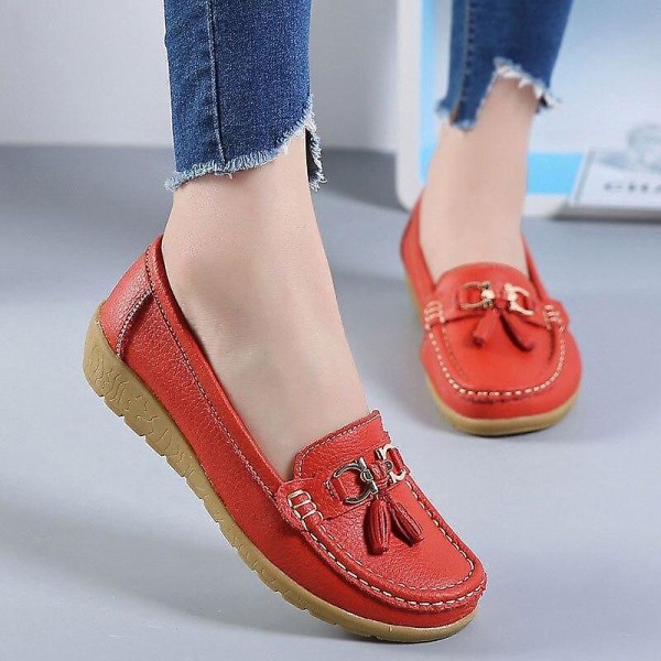 Sommarloafers, Äkta Läder Mjuka Äkta Läder Damskor Set-1 Orange 9.5