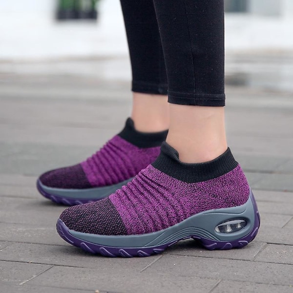 Kvinnor Wedges Mesh Andas Stickad Sneaker / Vulkanisera Skor purple 35