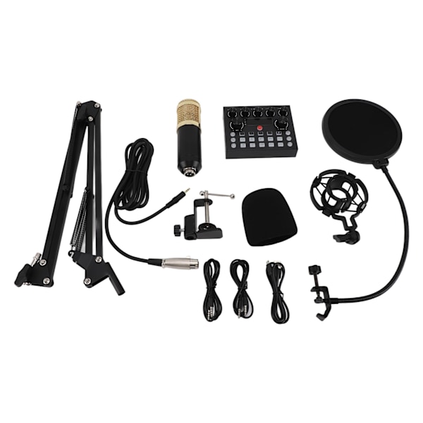 Podcast Utrustningspaket Multifunktionell Kondensatormikrofon med Ljudkort Kit för Livestreaming Inspelning