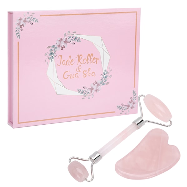 Rosenkvarts Ansiktsroller Massager Ansiktslyft Uppstramande Gua Sha Bräda Set Silver