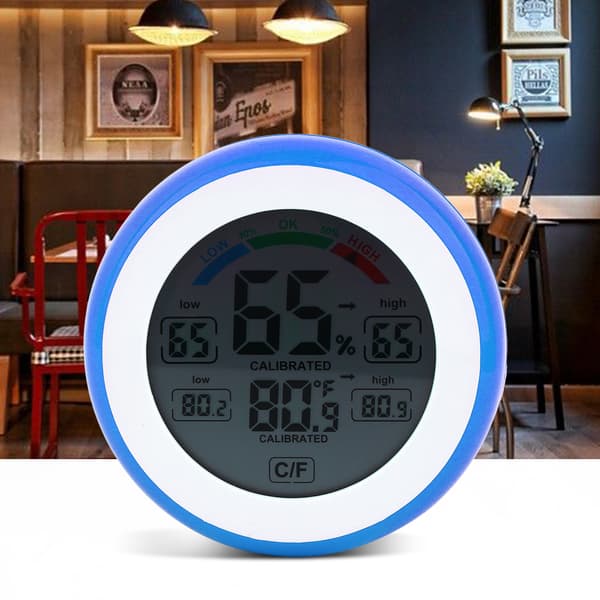 Ny Rund Touchskärm Digital Termometer och Hygrometer Hem Inomhus Hygrometer (Blå)