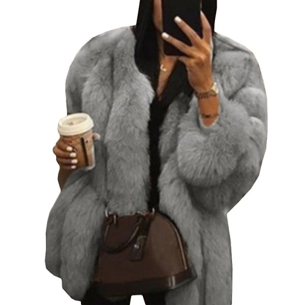 Kvinnor Teddy Bear Faux Fur Coat Jacka Oversized Ytterkläder grå XL