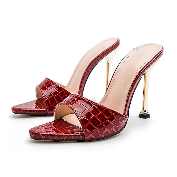 Högklackade tofflor, sandaler, flip-flops, spetsiga slides, festskor dam Red 38