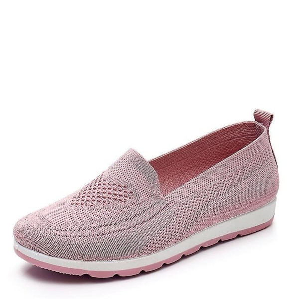 Stickade Sneakers för kvinnor, Slip-on-skor som andas i mesh pink4534 9.5