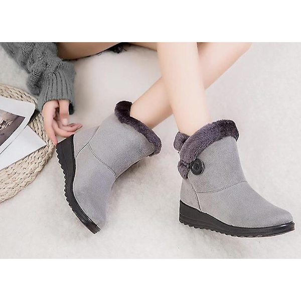 Kvinnor Solid Flat Plysch Varma Snow Boots Grey 4 9