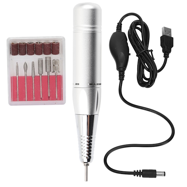 Elektrisk Nagelborr USB Uppladdningsbar Portabel Manikyr Pedikyr Maskin Silver