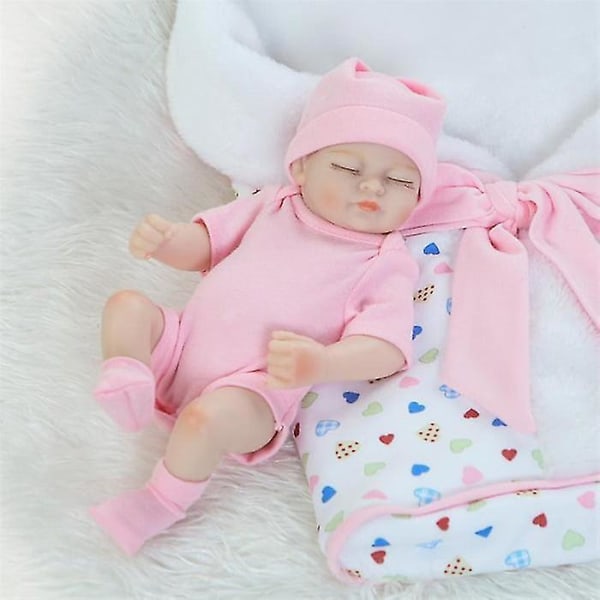 26 cm naturtrogen nyfödd silikon Reborn Baby Dolls Baby Kids Presenter - Rosa docka (dockans ögon kan inte öppnas) Pink
