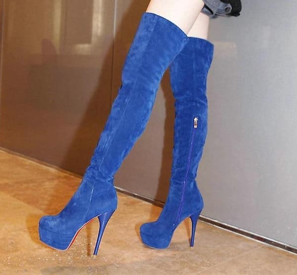 Kvinnor med hög klack över knäet Yellow 8.5