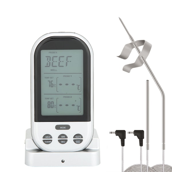 Digital Display BBQ Dubbel Probe Kök Matlagning Mat Termometer (Silvergrå)