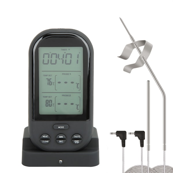 Digital Display BBQ Dubbel Probe Kök Matlagning Mat Termometer (Svart)