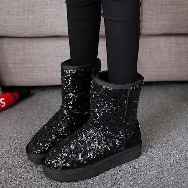 Vintervarma, paljetter Mode rund tå bekväma snöstövlar 7 / Ankle black F18