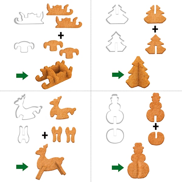 8 st/set 3D-formar i rostfritt stål med julgran, snögubbe, släde, älg bakform för julfest