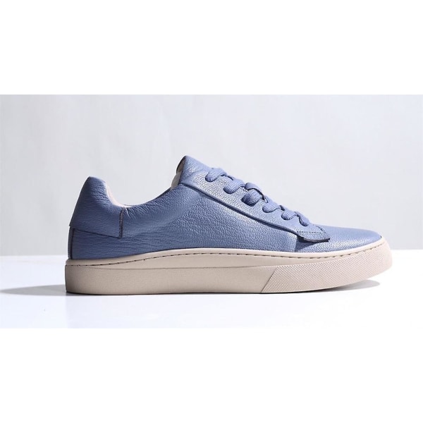 Läder Sneakers för kvinnor, Mode Andas Flat Shoes Blue 38