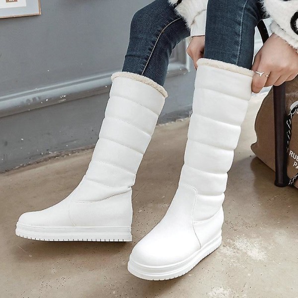 Knähöga stövlar, bekväm platt klack för kvinnor White Calf boots 10.5 dadd  | White Calf boots | 10.5 | Fyndiq