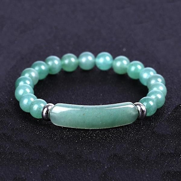 Natursten - Strandpärlor, kristallrektangelstång, berlockarmband 18.5cm / Yellow Jade