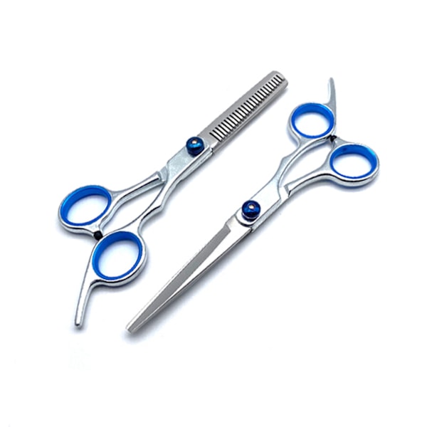 Hårsax 6 tum Tandad Platt Kam Klämma Frisörsax Klippning Uttunningsverktyg Set Kit 7 delar Blå