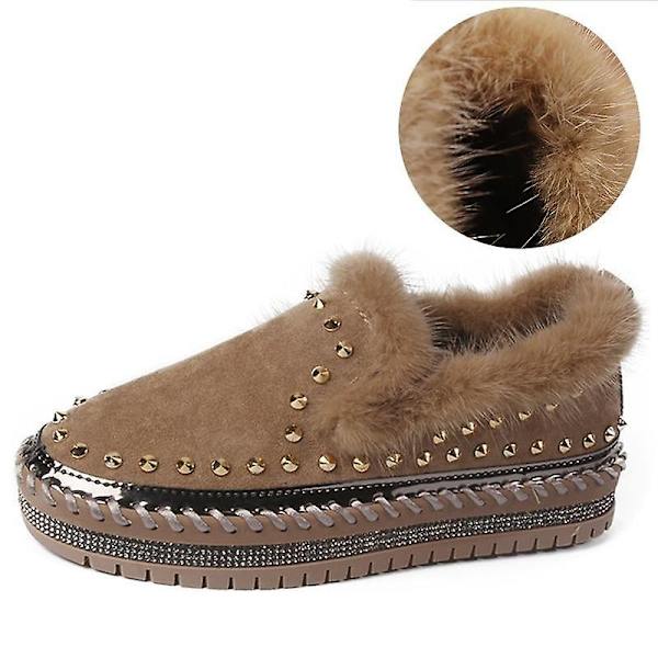 Lyxiga Vinter Skor med Nitar för Kvinnor Khaki-Warm 6