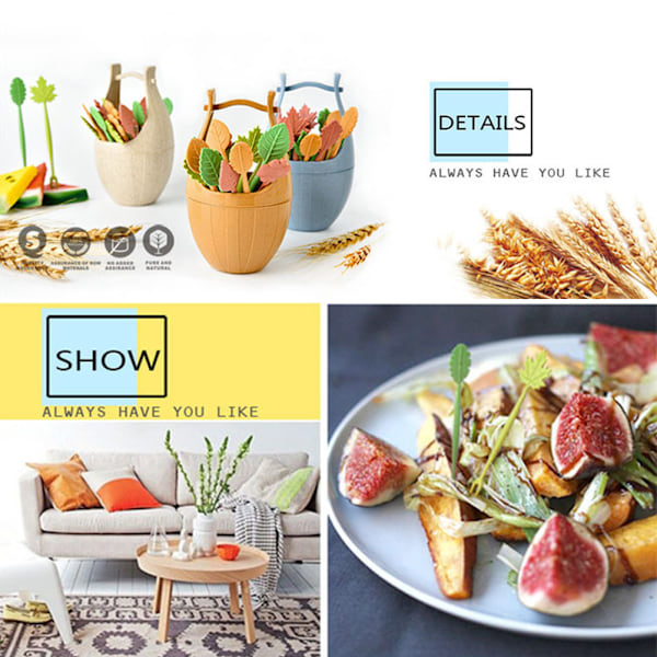 16 st/set Nordisk stil Vete Fiber Tunna Löv Fruktgaffel Lunch Tårta Dessert Plockgaffel Hem Bröllopsfest Dekor