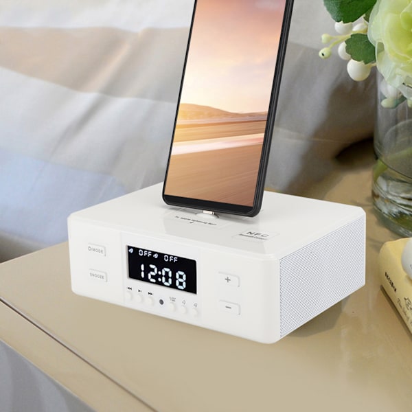 D9 3 i 1 Väckarklocka USB-Laddning Uppspelning FM Stereo Radio Bluetooth Högtalare 110-240V Vit EU