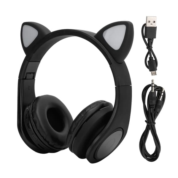 LED Brusreducerande Headset Kattöron Bluetooth 5.0 Headset med Mikrofon för Unga Människor Svart