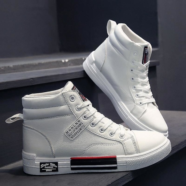 Män Vulcanize Bekväma High Top Fashion Outdoor Sneakers H986-White 7.5