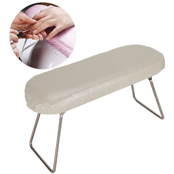 Nagelkonst Handkudde PU Läder Manikyr Armstöd Kudde Med Fäste Beige Vit