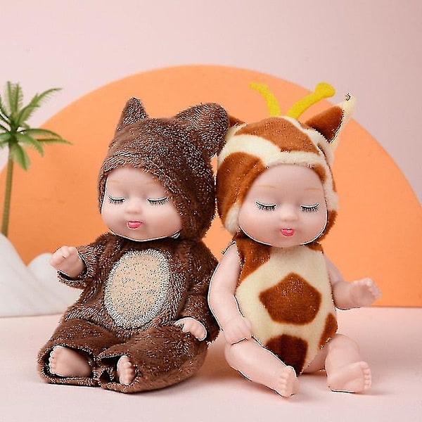 1 stycken Sleep Baby Doll Söt djur Baby Doll 3,5 tum Höjd Simulerad Reborn Baby för barnleksak med kläder Rabbit