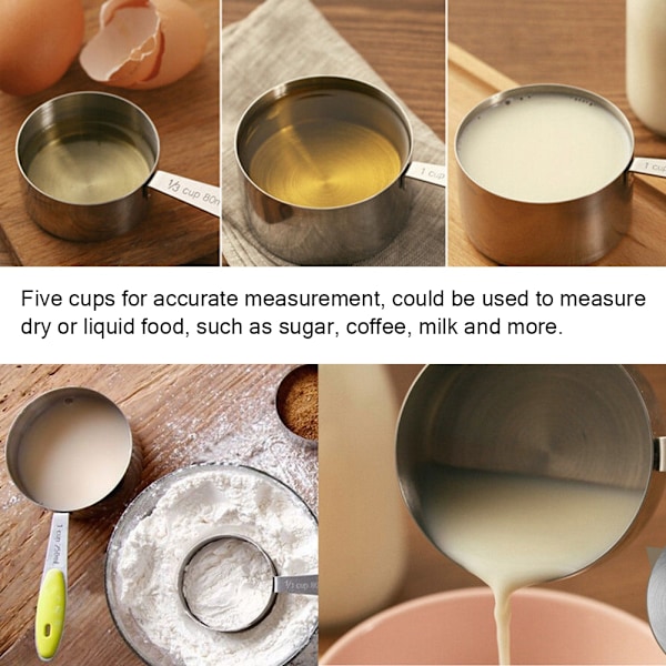 5 st/set Mätkoppar i rostfritt stål Kit Socker Kaffe Mjölk Kökspryl Bakverktyg