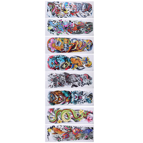 8 ark Full Sleeve Temporära Tatueringar Vattentäta Arm Fake Stickers Kroppskonst för Kvinnor Män