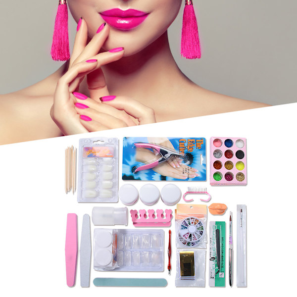 DIY Nagelkonst Set Akrylpulver Tippar Verktyg Kit för Hemmasalong