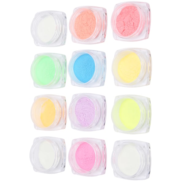 12 st DIY Nagelglitter Fluorescerande Pulver Konst Självlysande Toppar Dekoration