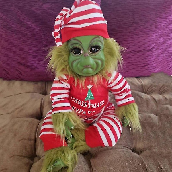 Grinch plyschdocka Jul Reborn Baby Grinch Latex fylld leksak Julpresent Striped