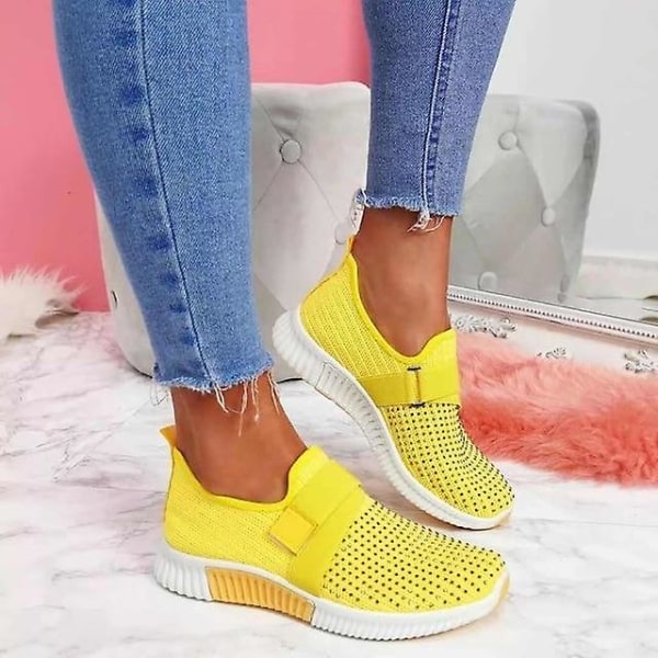 Kvinnor Casual Spring Crystal Solid Mesh Sneakers yellow 42