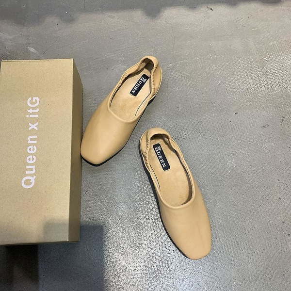 Damer Dam Mjukt Läder Balett Flats Skor apricot plus velvet 6