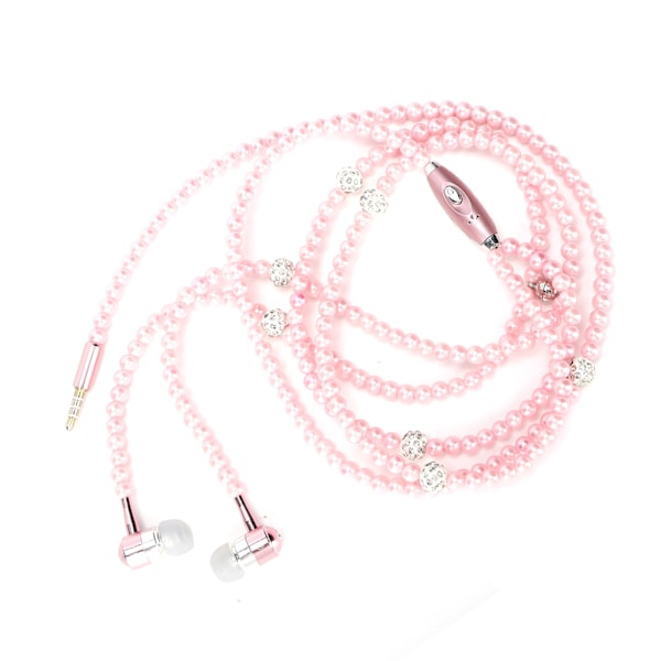 Hörlurar av öronproppstyp med simulerat pärlcollier, mikrofon, stereohörlurar, rosa