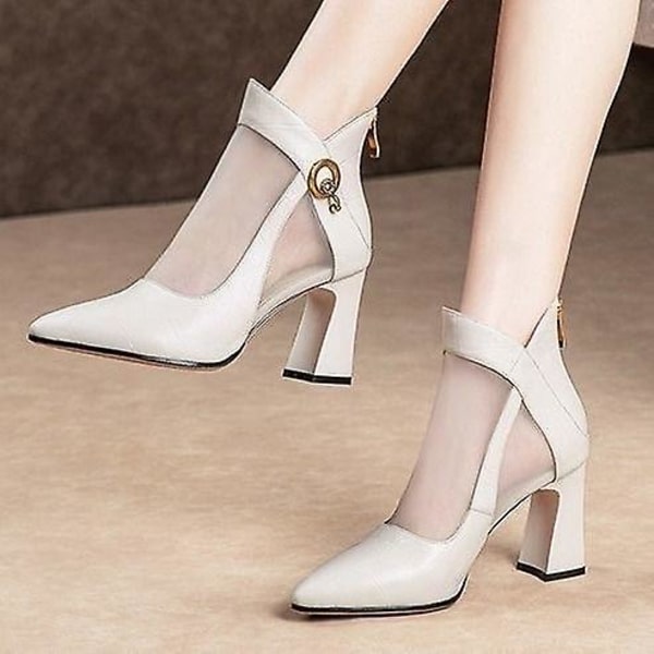 Sommar- Crystal Lace Zip, Mesh Pumps, High-heels Classics Sandaler Creamy-white 4